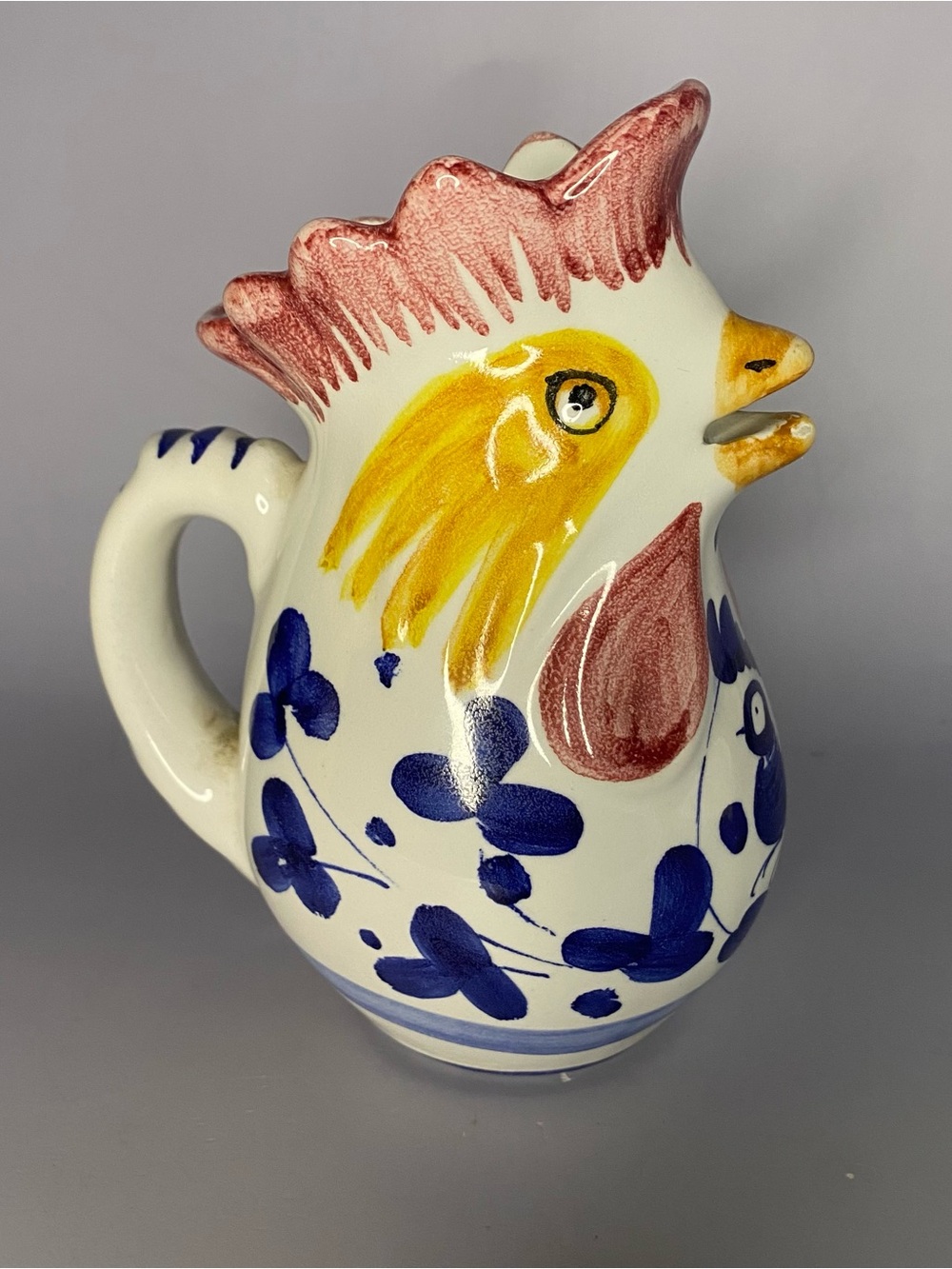 Vintage Greco Domenico Italy Rooster Pitcher Hand Painted Ceramic Farm Cottage